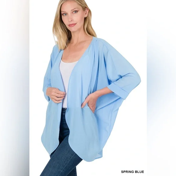 🆕 ZENANA WOVEN CHIFFON CARDIGAN WITH SHOULDER PLEAT - Picture 2 of 4
